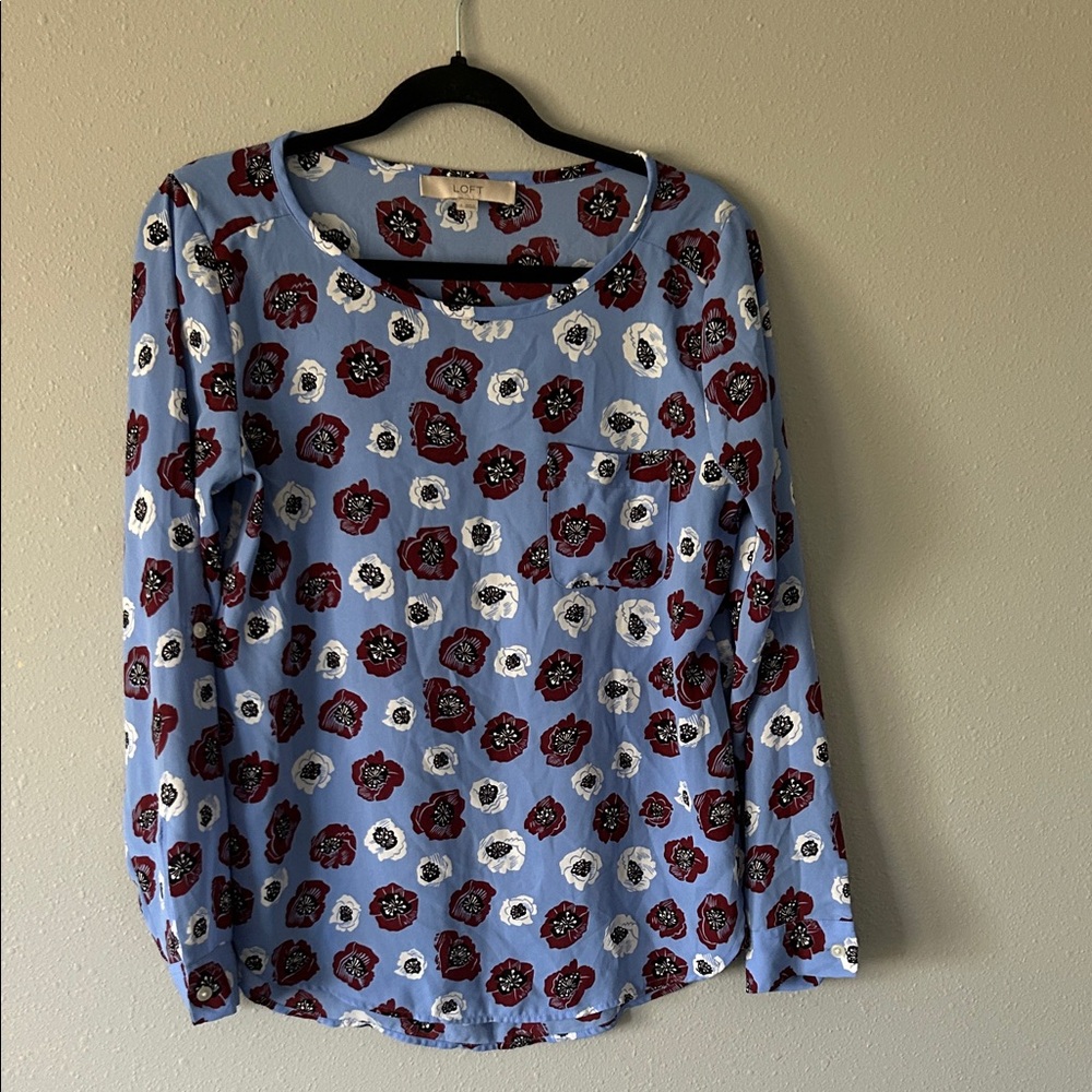 LOFT Blue and Red Floral Top